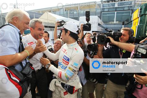 Sergio Perez Mex Sauber Celebrates With Beat Zehnder Sui Sauber F