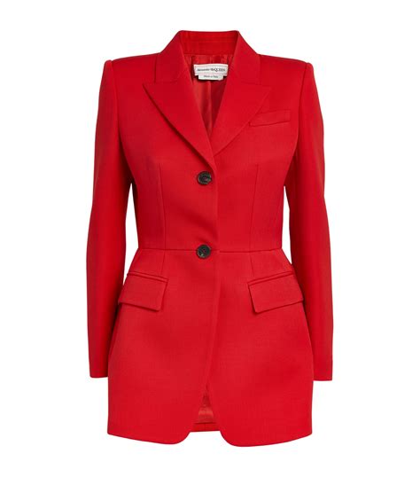 Womens Alexander Mcqueen Red Wool Peplum Suit Jacket Harrods Uk