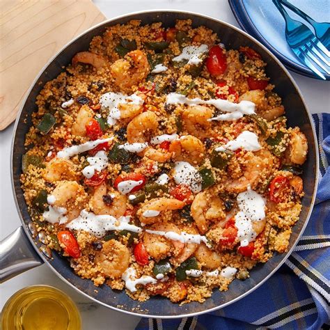 Recipe Calabrian Shrimp And Couscous Skillet With Poblano Pepper And Tomatoes Blue Apron