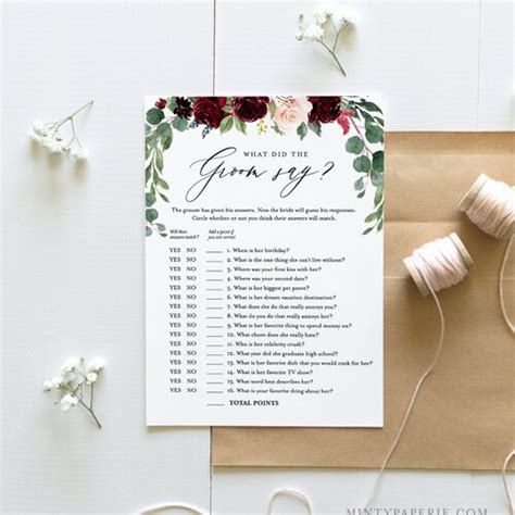 What Did The Groom Say Minimalist Bridal Shower Game Etsy