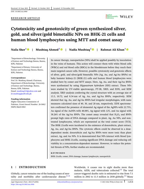 Cytotoxicity And Genotoxicity Of Green Synthesized Silver Gold And Silver Gold Bimetallic On