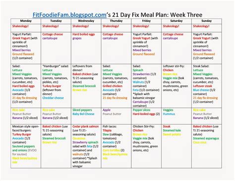 Fit Foodie Fam 21 Day Fix Meal Plan Week Three