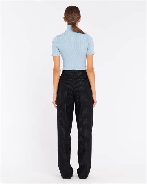 Black Double Pleat Lurex Striped Wool Blend Trousers Manuel Ritz Official