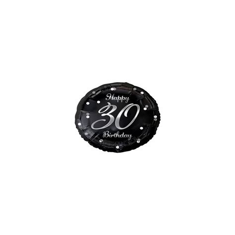 Palloncino Mylar Rotondo 18 Happy Birthday 30 Nero Con Stampa Silver