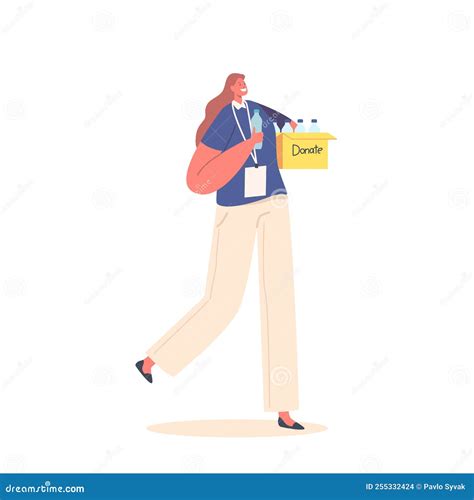 Volunteer Woman With Donation Humanitarian Aid Female Character Carry
