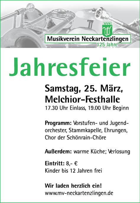 Jubil Ums Jahresfeier Jahre Musikverein Musikverein