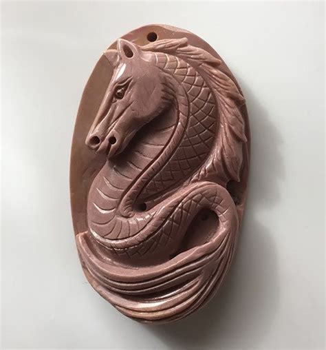 Carved Jasper Mythological Horse Cameo Large Drilled Pendant Stone