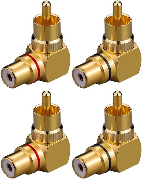 Eightnoo Rca Right Angle Adapter 90° Female To Male Gold Plated Connector For Wall