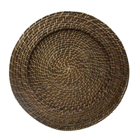 Case Of 8 Brick Brown Rattan 13 Round Charger Plates 7 95 Pc Events Wholesale