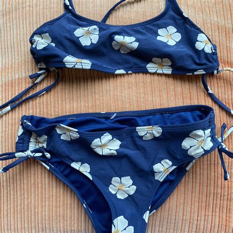 Navy Blue O Neill Floral Bikini Size Xxs Xs I Depop