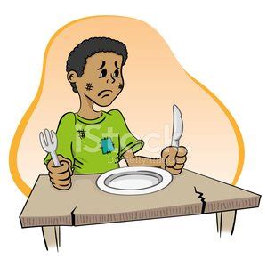 Ni O Sentado Con Hambre La Mesa Clipart De Stock Royalty Free