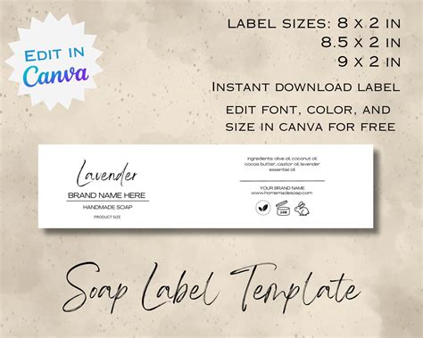 Printable Soap Label Template Soap Product Label Bar Soap Etsy