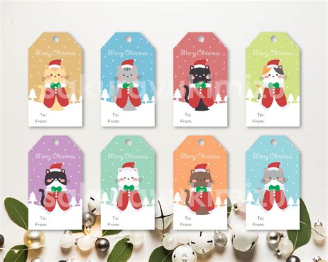 Printable Cat Gift Tags For Christmas Etsy