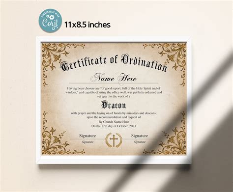 Deacon Ordination Certificate Template Printable Editable Certificate Of Ordination Editable