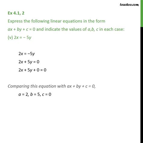 Ex 4 1 2 V Express Linear Equation 2x 5y In Form Ax By C