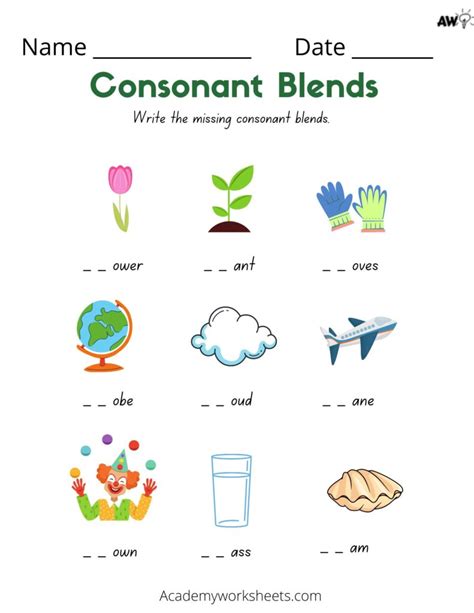 Consonant Blends Blends Fl Gl Wh Cl Academy Worksheets Worksheets