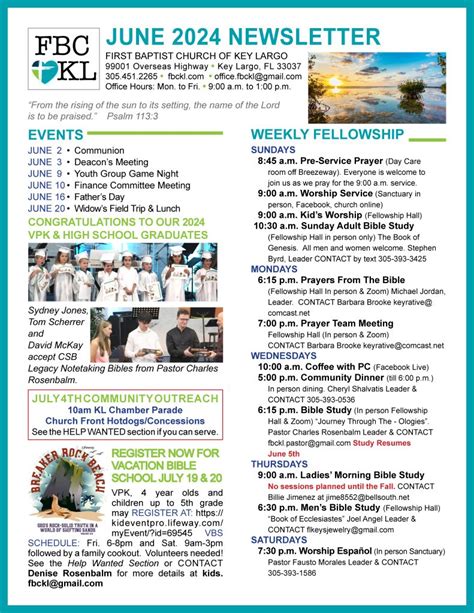 June Newsletter First Baptist Church Of Key Largo Fl