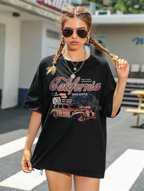 Car And Letter Graphic Drop Shoulder Oversized Tee Artofit