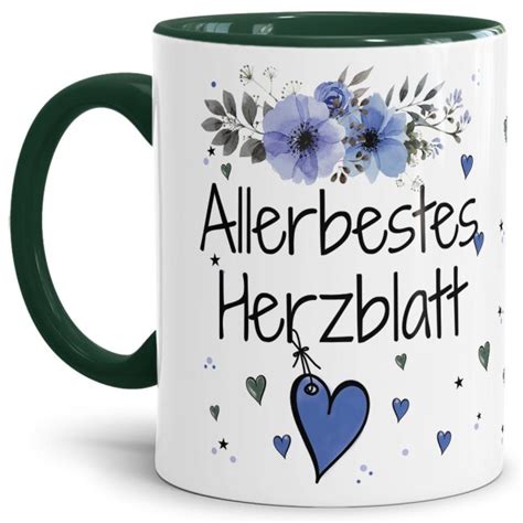 Tasse mit Spruch Allerbestes Herzblatt männlich Innen Henkel Du