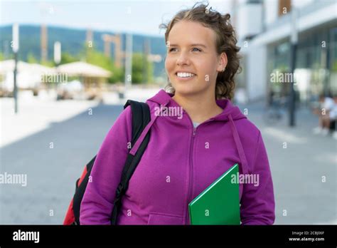 Beautiful Woman Walking In University Hi Res Stock Photography And