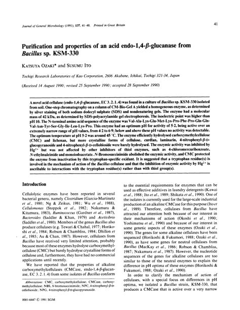 Pdf Purification And Properties Of An Acid Endo Glucanase From