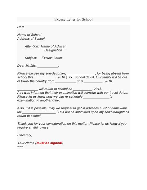 Excuse Letter Absent Student