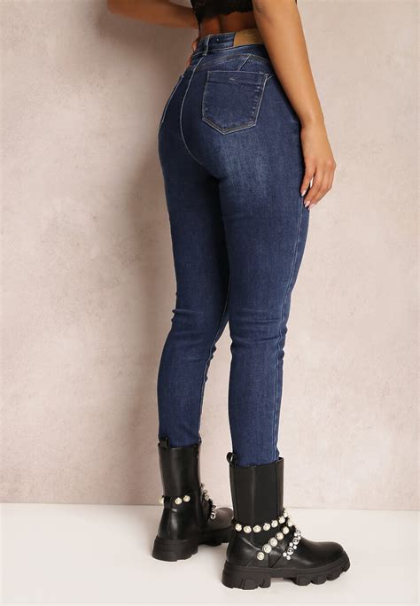 Granatowe Jeansy Skinny Push Up Golko Renee