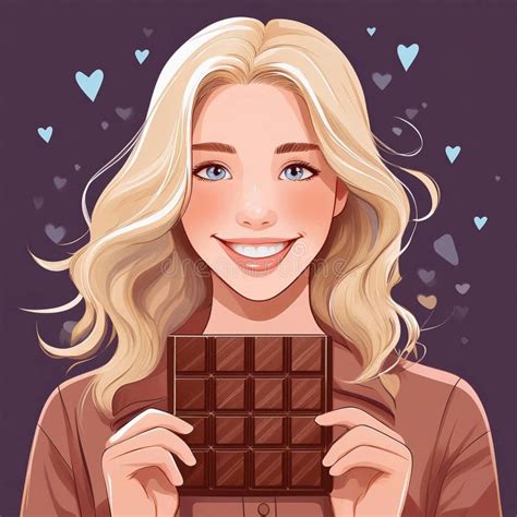 Beautiful Blonde Girl Holding Big Chocolate Bar Vector Illustration Stock Illustration