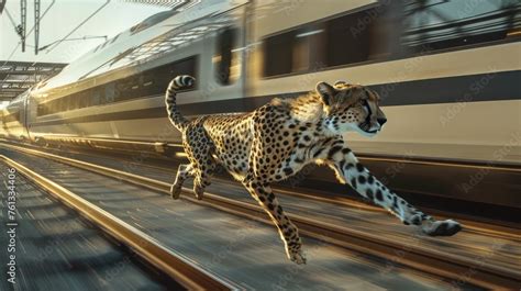 A Cheetah Running Alongside A High Speed Train Symbolizes The