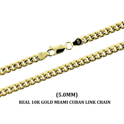 10k Solid Yellow Gold Mens 5mm Miami Cuban Link Chain Necklace 10kt Real Gold