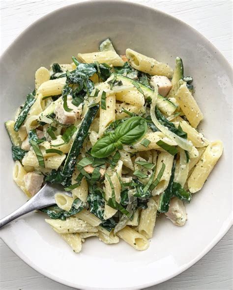 20 Minute Creamy Ricotta Pesto Chicken Pasta Nourish And Tempt