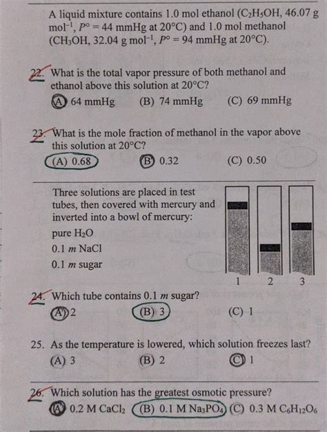 Solved A Liquid Mixture Contains Mol Ethanol C H Oh Chegg