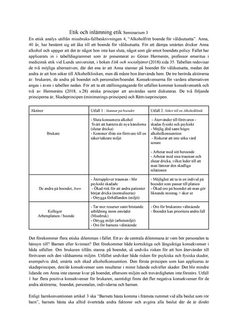 Etisk analys Sammanfattning Socialt arbete Etik och inlämning etik