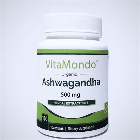 Organic Ashwagandha Supplement 500 Mg 100 Caps Calming