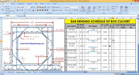 Estimate Of Box Culvert Bar Bending Schedule Of Box Culvert In Excel