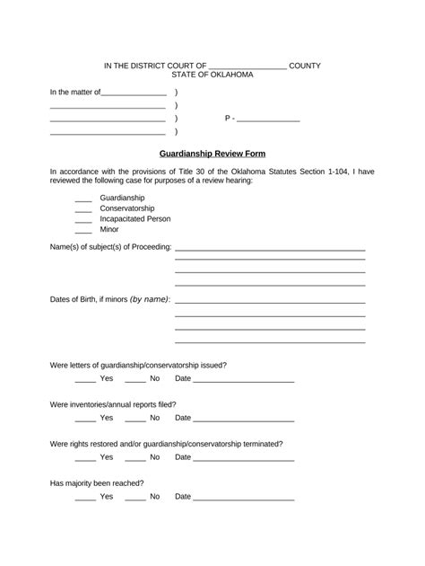 Free Printable Guardianship Forms Oklahoma Printable