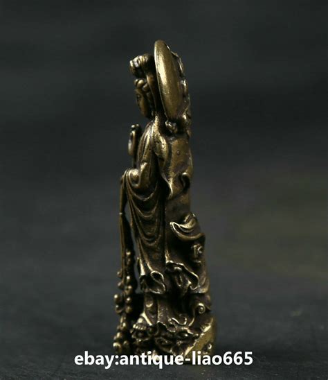 Small Curio Chinese Bronze Buddhism Kwan Yin Guan Yin Lotus Flower