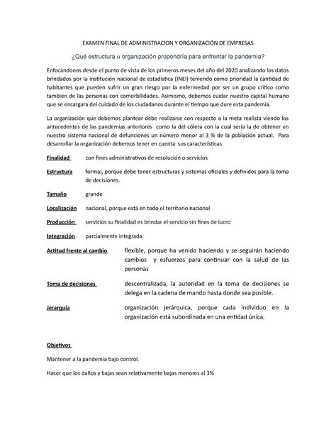 Examen Final DE Administracion Y Organización DE Empresas EXAMEN