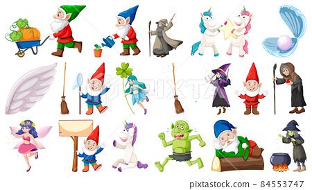 Set Of Fantasy Fairy Tale Characters And Elements Stock Illustration