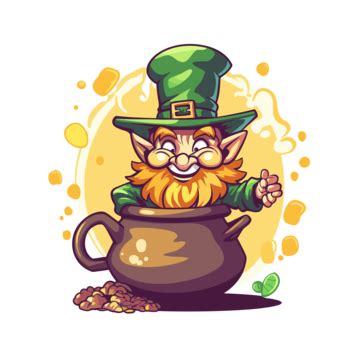 Leprechaun Pot Of Gold Vector Sticker Clipart The Leprechaun With The