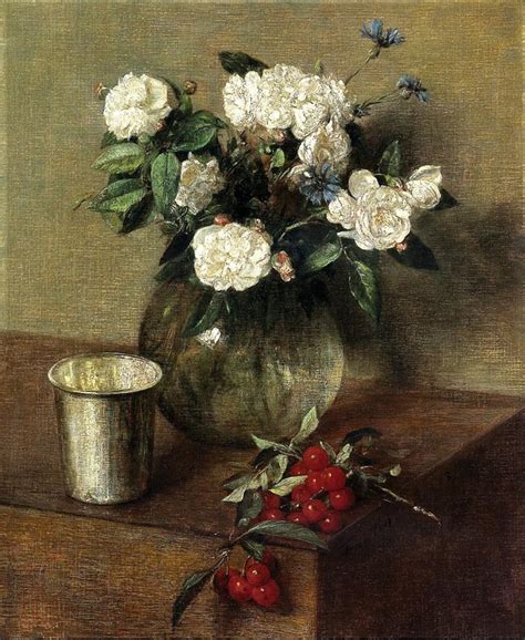 Reproducciones De Pinturas Rosas Blancas Y Cerezas De Ignace Henri Jean