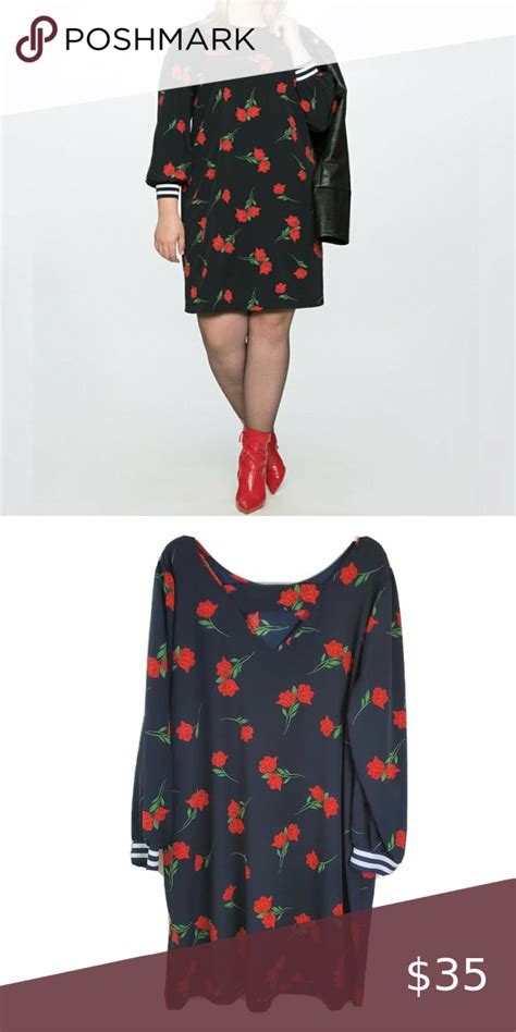 Eloquii Cuff Sleeve Floral Shift Dress