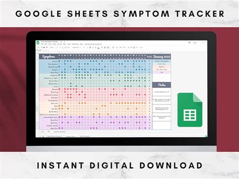 Monthly Symptom Tracker Google Sheets Autoimmune Diseases Etsy