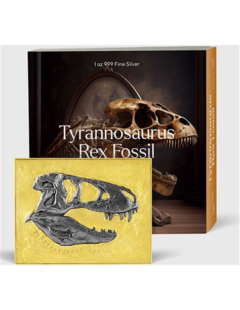 TYRANNOSAURUS REX FOSSIL Dorado 1 Oz Moneda Plata 5000 Francos Chad