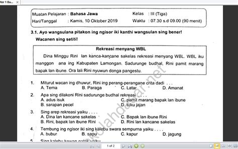 Soal Ulangan Tengah Semester Bahasa Jawa Kelas K Sekolahdasar Net