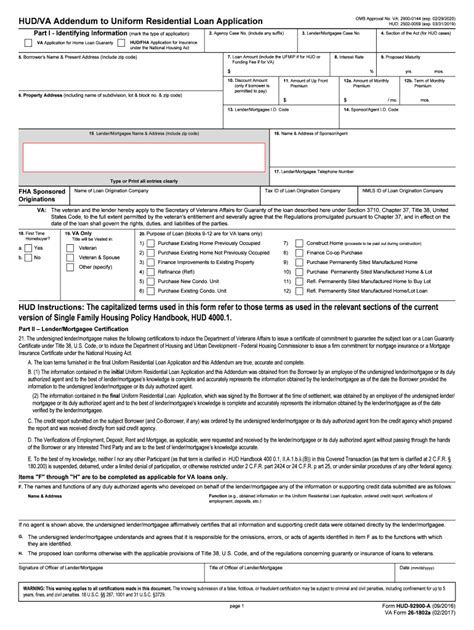 Fillable Online Vba Va Hud Va Addendum To Uniform Residential Loan Application Hud Fax Email