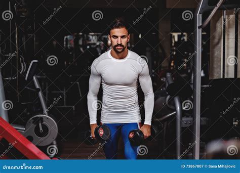 Man Holding Dumbbells Stock Image Image Of Adult Healthy 73867807