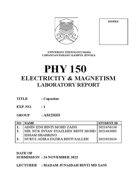 Phy 150 Lab Report 1 Pdf Capacitance Capacitor