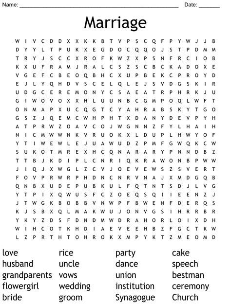 Marriage Word Search Wordmint