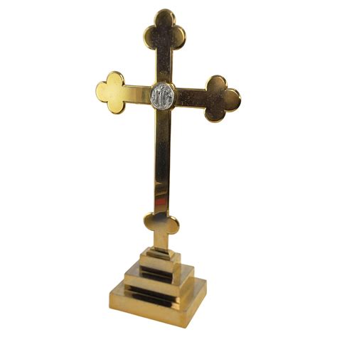 Solid Brass Crucifix Inches Free Standing On Tripod Base